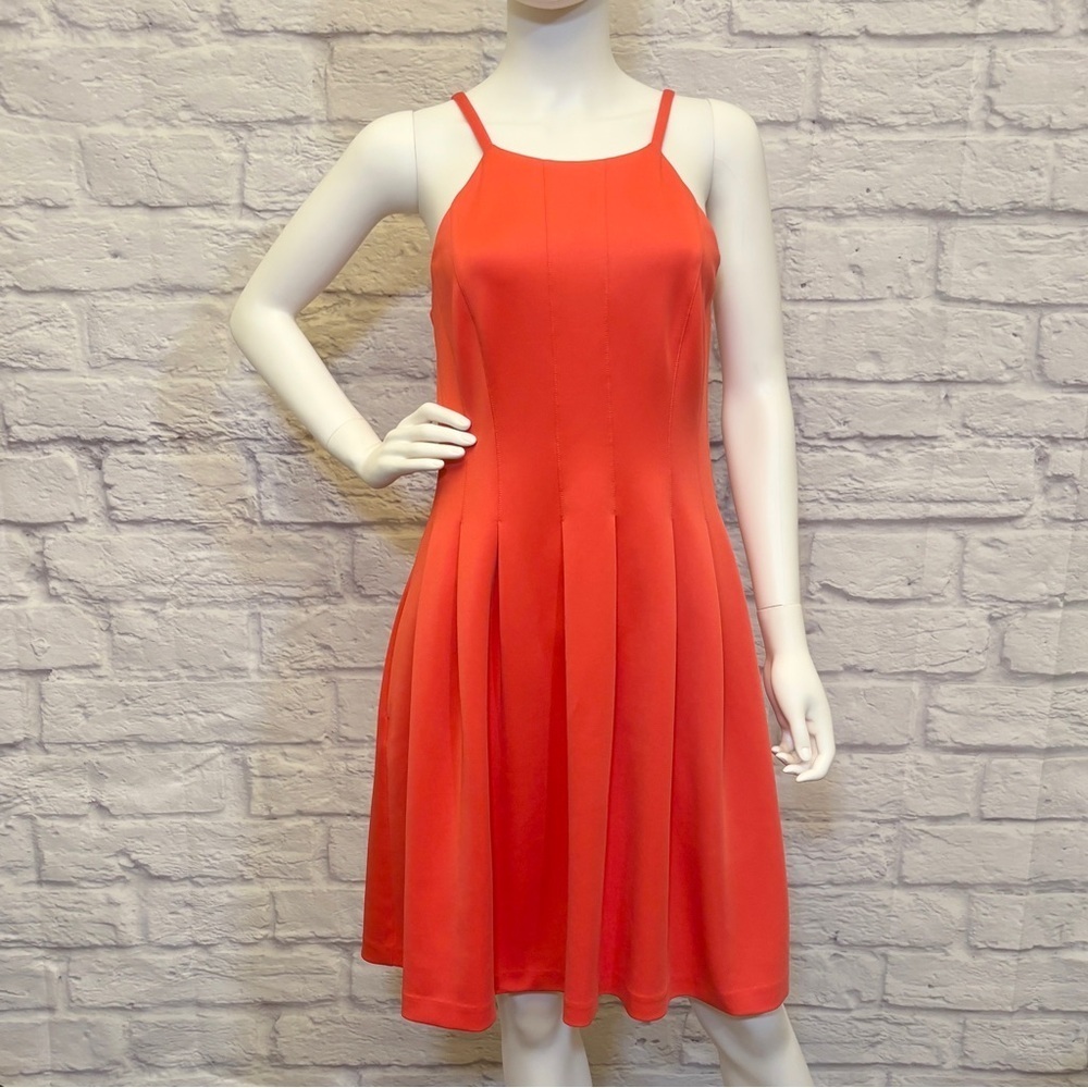 Calvin Klein 4 Coral Orange Scuba Neoprene Halter Dress Lined Fit & Flare